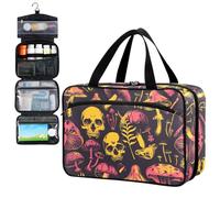 Fustylead Acid Bright of Poisonous Mushrooms and Skulls Travel Medicine Organizer Bag Home Storage First Aid Kit Large Pill Case with Zipper for Pill Bottle, Vitamins, and Medical Supplies