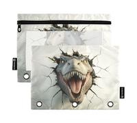 Fustylead Angry Dinosaur with Big Claws and Screaming Face Pencil Pouch Fits Standard 3-Ring Binders, Zipper Binder Pencil Bag with Clear Window for Office School Cosmetic 2 Pack