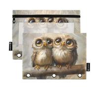 Fustylead Artistic Cute Owl Animals with Big Eyes Pencil Pouch Fits Standard 3-Ring Binders, Zipper Binder Pencil Bag with Clear Window for Office School Cosmetic 2 Pack
