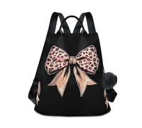 Fustylead Beautiful Bow with Leopard Skin Fashion Backpack Purse for Women Anti Theft Back Pack Shoulder Bag