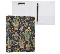 Fustylead Beautiful Cactus in Flower Pots 3 Ring Binders, Hardcover Folder for School and Office, Durable 1.5" D-Rings, Holds 200 Sheets of A4 Paper, Clipboard & 3 Clear Pockets
