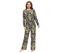 Fustylead Beautiful Cactus in Flower Pots Matching Couple Pajama Set 2 PCS Long Sleeve Lounge Jammies for Families Men Women Multi