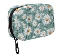 Fustylead Beautiful Daisy Flowers and Leaves Pill Organizer for Purse, Weekly Portable Pill Box with Zipper to Storage Vitamins Fish Oils Medications Supplements