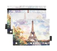 Fustylead Beautiful Eiffel Tower on The Banks of The River Big Capacity Pencil Bag Fits 3 Ring Binders, Waterproof Pencil Case with Clear Window for School Cosmetic Office Students Supplies 2 Pack