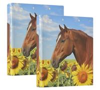 Fustylead Beautiful Horse in Sunflower Field and Blue Sky 3 Ring Binder, D-Rings 1.5" Hardcover Folder, Fits 200 Sheets of A4 Paper, Durable Clipboard & Clean View with Inside Pockets for School Home