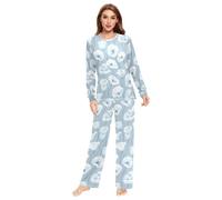 Fustylead Beautiful Light Blue Poppy Matching Couple Pajama Set 2 PCS Long Sleeve Lounge Jammies for Families Men Women