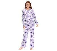 Fustylead Beautiful Light Purple Poppy Matching Couple Pajama Set 2 PCS Long Sleeve Lounge Jammies for Families Men Women