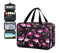 Fustylead Beautiful Pink Flamingos and Hearts Pill Organizer Bag Large Medicine Travel Carrying Case with Zipper for Vitamin Supplements Fish Oil, Empty First Aid Kit for Hiking Camping
