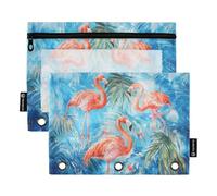 Fustylead Beautiful Pink Flamingos in Jungle Binder Pencil Pouch for 3 Ring, Pencil Pouches Bags with Zipper Clear Window for School Office Cosmetic Students Supplies, 2 Pack
