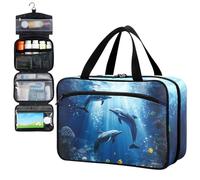 Fustylead Beautiful Underwater Three Blue Dolphins Travel Medicine Storage Bag Large Household Pill Bottle Organizer with Zipper for First Aid, Pills, Vitamins, Medical Supplies
