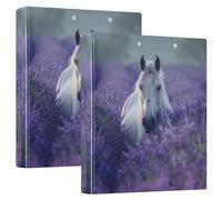 Fustylead Beautiful White Horse in Lavender Flower Field 3 Ring Binder, 1.5" D-Ring Hardcover Folder with Clipboard & 3 Clear Pockets, Holds 200 Sheets A4 Size Paper for School Home Office
