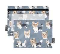 Fustylead Biewer Yorkshire Terrier Doodle 2 Pack Pencil Pouches for 3 Ring Binder, Big Capacity Binder Pencil Bag with Clear Window for School Office Cosmetic Children Supplies