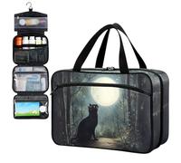 Fustylead Black Cat on Forest Path Looking Up at Moon Pill Organizer Bag Large Medicine Travel Carrying Case with Zipper for Vitamin Supplements Fish Oil, Empty First Aid Kit for Hiking Camping