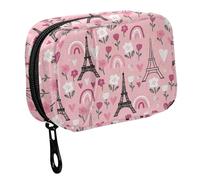 Fustylead Black Eiffel Tower and Pink Rainbow Flower Hearts Pill Organizer Case with Zipper 2 Times A Day for Vitamin and Supplement, 7 Day Travel Organizer Medicine Case