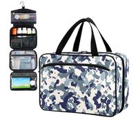 Fustylead Blue Grey Camo Travel Pill Bottle Organizer Large Home Storage Medication Bag with Zipper for Vitamins, First Aid, Fish Oil, Medical Supplies
