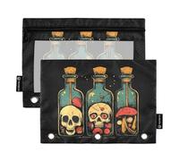 Fustylead Bottles Of Potion with Human Skull Eyeballs Mushroom Big Capacity Pencil Bag Fits 3 Ring Binders, Waterproof Pencil Case with Clear Window for School Cosmetic Office Students Supplies 2 Pack