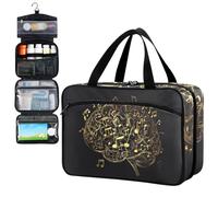 Fustylead Brain Composed of Intricate Gold Musical Notes Pill Organizer Bag Large Medicine Travel Carrying Case with Zipper for Vitamin Supplements Fish Oil, Empty First Aid Kit for Hiking Camping