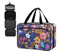 Fustylead Bright Colorful Day of The Dead Skulls and Floral Large Medicine Bag Travel Pill Bottle Organizer with Zipper, Empty First Aid Bag for Camping Hiking Outdoors