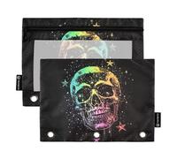 Fustylead Bright Human Skull and Stars Big Capacity Pencil Bag Fits 3 Ring Binders, Waterproof Pencil Case with Clear Window for School Cosmetic Office Students Supplies 2 Pack
