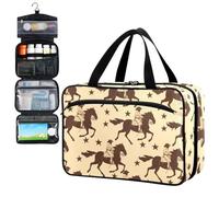 Fustylead Brown Western Running Cowboy Horse and Stars Silhouette Pill Organizer Bag Large Medicine Travel Carrying Case with Zipper for Vitamin Supplements Fish Oil, Empty First Aid Kit for Hiking Ca