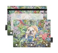 Fustylead Bulldog in A River Full of Flowers Pencil Pouch Fits Standard 3-Ring Binders, Zipper Binder Pencil Bag with Clear Window for Office Cosmetic 2 Pack