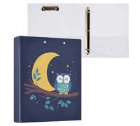 Fustylead Cartoon Owl Sleeping on Branch and Moon 3 Ring Binders, Binders for School and Office, Durable 1.5 Inch Binder with D-Rings, Holds 200 Sheets of A4 Paper, Clipboard&3 Clear Pockets