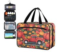 Fustylead Cartoon Retro Red Harvest Car with Pumpkins and Leaves Travel Medicine Storage Bag Large Household Pill Bottle Organizer with Zipper for First Aid, Pills, Vitamins, Medical Supplies