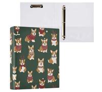 Fustylead Christmas Corgi Dogs Doodle 3 Ring Binders, Hardcover Folder for School and Office, Durable 1.5" D-Rings, Holds 200 Sheets of A4 Paper, Clipboard & 3 Clear Pockets