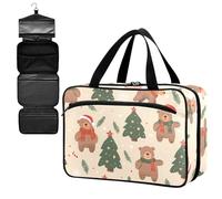 Fustylead Christmas Cute Bears Wear Santa's Hat and Fir Trees Large Medicine Bag Travel Pill Bottle Organizer with Zipper, Empty First Aid Bag for Camping Hiking Outdoors