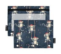 Fustylead Circus Cute Monkey on Rope Pencil Bags for 3 Ring Binders, Zipper Pocket Pouch with Clear Window Pencil Case Bags for Home Office School Children Suppliers 2 Pack