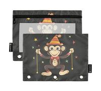 Fustylead Circus Funny Monkey and Stars Pencil Bags for 3 Ring Binders, Zipper Pocket Pouch with Clear Window Pencil Case Bags for Home Office School Children Suppliers 2 Pack