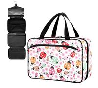 Fustylead Colorful Ladybug and Pink Flower Hearts Dots Empty Travel First Aid Bag Large Home Medication Bag with Zipper for Pills,Vitamin,Fish Oil,Supplements for Women and Men