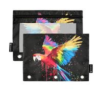 Fustylead Colorful Parrot Flying on Black Background Pencil Pouch Fits Standard 3-Ring Binders, Zipper Binder Pencil Bag with Clear Window for Office School Cosmetic 2 Pack