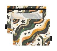 Fustylead Curvy Lines with Stars Binder Pencil Pouch for 3 Ring, Pencil Pouches Bags with Zipper Clear Window for School Office Cosmetic Students Supplies, 2 Pack