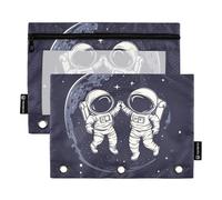 Fustylead Cute Astronauts in Space and Planet Big Capacity Pencil Bag Fits 3 Ring Binders, Waterproof Pencil Case with Clear Window for School Cosmetic Office Students Supplies 2 Pack