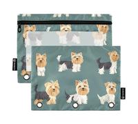 Fustylead Cute Biewer Yorkshire Terrier 2 Pack Pencil Pouches for 3 Ring Binder, Big Capacity Binder Pencil Bag with Clear Window for School Office Cosmetic Children Supplies