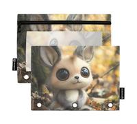 Fustylead Cute Big Eyes Bunny in The Forest Pencil Pouch Fits Standard 3-Ring Binders, Zipper Binder Pencil Bag with Clear Window for Office School Cosmetic 2 Pack