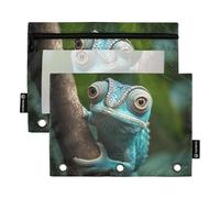 Fustylead Cute Big Eyes Chameleon in The Forest Pencil Pouch Fits Standard 3-Ring Binders, Zipper Binder Pencil Bag with Clear Window for Office School Cosmetic 2 Pack