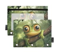 Fustylead Cute Big Eyes Chameleon on Branch Pencil Pouch Fits Standard 3-Ring Binders, Zipper Binder Pencil Bag with Clear Window for Office School Cosmetic 2 Pack