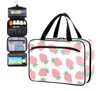 Fustylead Cute Cartoon Pink Strawberries Travel Medicine Organizer Bag Home Storage First Aid Kit Large Pill Case with Zipper for Pill Bottle, Vitamins, and Medical Supplies
