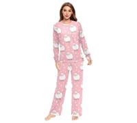 Fustylead Cute Cartoon Sheep Matching Couple Pajama Set 2 PCS Long Sleeve Lounge Jammies for Families Men Women Multi