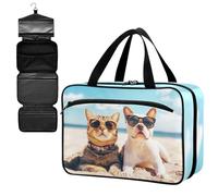 Fustylead Cute Cat and Dog with Sunglasses on Sunny Day Beach Empty Travel First Aid Bag Large Home Medication Bag with Zipper for Pills,Vitamin,Fish Oil,Supplements for Women and Men