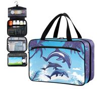 Fustylead Cute Dolphins Jumping and Coconut Trees Pill Organizer Bag Large Medicine Travel Carrying Case with Zipper for Vitamin Supplements Fish Oil, Empty First Aid Kit for Hiking Camping