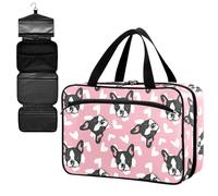 Fustylead Cute French Bulldog and White Hearts Large Medicine Bag Travel Pill Bottle Organizer with Zipper, Empty First Aid Bag for Camping Hiking Outdoors