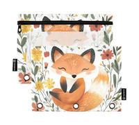 Fustylead Cute Ginger Fox Among Flowers Big Capacity Pencil Bag Fits 3 Ring Binders, Waterproof Pencil Case with Clear Window for School Cosmetic Office Students Supplies 2 Pack