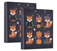 Fustylead Cute Halloween Foxes and Pumpkins 3 Ring Binder, D-Rings 1.5 Inch Binder, Fits 200 Sheets of A4 Paper, Durable Binder Clipboard & Clean View with Inside Pockets for School Home Office