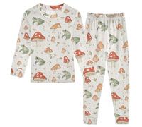 Fustylead Cute Hand Draw Frog and Mushroom Cotton Pajamas Long Sleeve Sleepwear Lounge Set Multi