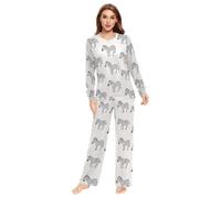 Fustylead Cute Hand Draw Zebra Animal Matching Couple Pajama Set 2 PCS Long Sleeve Lounge Jammies for Families Men Women Multi