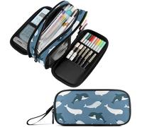 Fustylead Cute Killer Whale Beluga and Narwhal Large Pencil Case Portable Stationery Bag Cosmetics Bag with Handle for School Office Travel
