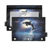 Fustylead Cute Killer Whale with Full Moon Reflecting on The Water Pencil Pouch with Clear Window for 3 Ring Binders, Zipper Pencil Case Cosmetic Bags for School Office Cosmetic Students Supplies, 2PC